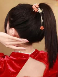 New Chinese Style Leaf Pearl Tassel Small Hair Clip Womens High Ponytail Fixing Tool Alloy Hair Clip Fashionable Ethnic Style