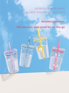 April Dopaamine Straw Water Cup for Women High Temperature Resistant Plastic Transparent Cup Special Good Looking Tritan Material