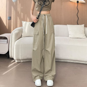 JIANGLU | Quần thể thao công sở cạp cao rộng rãi cho nữ mùa xuân thu quần dài ống đứng quần ống rộng hai mặt màu xám đậm