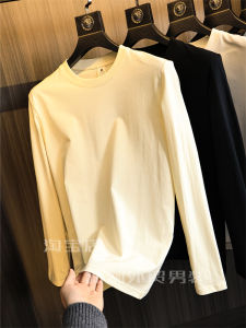 Five Colors Are Available! Breathable Plaid ~ Pure T! Spring Men Pure Color Basic All-Matching Loose round Neck T-shirt Sweatshirt