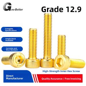 High Strength Titanium Plated Hex Socket Screw M2.5M3M4M5 Gold Color Cylindrical Head Bolt Alloy Steel 12.9 Grade Fastener
