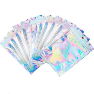 Smell Proof Bags Mylar Holographic Resealable Bags Foil Pouch Ziplock Bags for Party Favor Food Storage Jewelry Packaging 7Sizes