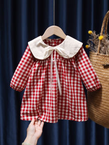 สไตล์เจ้าหญิง ลายสก็อต เดรส ฤดูใบไม้ผลิ ฤดูใบไม้ร่วง เสื้อผ้าเด็ก ผ้าฝ้าย ผ้าแขนยาว เด็กทารก เด็กผู้หญิง เดรส ทันสมัย ชุดเด็ก