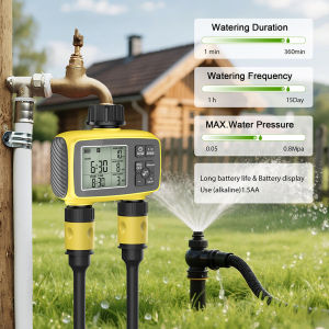 Large Screen Display Garden Irrigation Timer 2 Outlets Smart Water Timer Irrigation Control System Timed Water Value IPX5