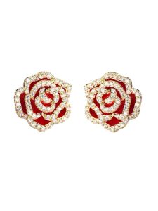 Personalitydesigner ใหม่แฟชั่น Charm Rose ดอกไม้ Cubic Zirconia วัสดุทองเหลือง 18 K Gold Plated หรูหราที่ไม่ซ้ํากันน่ารักต่างหูสตั๊ด