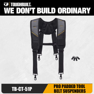 TOUGHBUILT TB-CT-51P Pro Padded Suspenders 4 Belt Loops 1680D Fabric Heavy Duty Tool Belt for Tradesman Carpenter