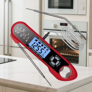 Dual-Probe Waterproof Digital Food Thermometer for KitchenOvenMeat&Grilling-Rotating LCD Screen Alarm Function & Fast Read