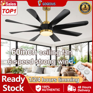 GOGEOUS 60inch ceiling fan with light modern design ceiling fan big size with remote 3 color dimming 6 speed wind 8 blades ceiling fan with led lights and remote ceiling fan heavy duty ceiling lights with fan for living room dinning room gym