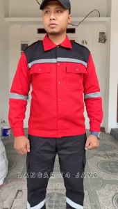 Kemeja Safety Tangan Panjang Kombinasi - Seragam Proyek - Seragam Lapangan Skotlet - Wearpack Atasan - Katelpak Atasan Panjang