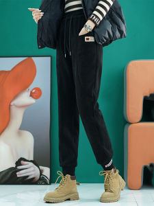 Womens Fleece Lined Thickened Sweatpants High Waist Loose Casual Trousers Harlan Pants Sporty Style Polyester Fiber