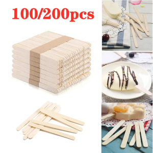 100/200pcs Natural Wooden Ice Cream Popsicle Sticks Wood Stick Ice Cream Spoon Hand Art Ice Cream Ice Cube Lollipop Cake Tools