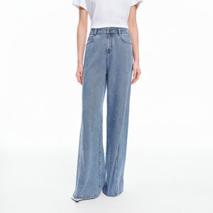 Koradior | Relaxed Fit Drill Cotton Hemp Loose Wide Leg Denim Pants