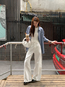 Halo Luu White Wide Leg Jeans Womens Early Autumn New Design Straight Casual Loose Good Fit Pants Cotton Natural Waist Zipper