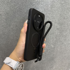 Huawei Mate60 Pro+ Carbon Fiber Texture Magnetic Attraction Stand Black Matte Phone Case Pura70 Ultra Protective Silicone Shell