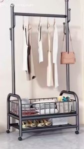 Stand Alone Clothes Rack Metal Clothing Rack Removable Mesh Basket Clothes Hanging Rack With Wheels