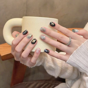 Original Handmade White Enhancing Nail Art Tips Phototherapy Wearable False Nails Luxury Gradient Design Green Gold Flower