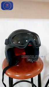 Helm Bogo Retro Anak Pororo Free Kacamata Usia 2 3 4 5 6 Tahun Laki Perempuan POLOS MOCCA CREAM
