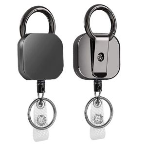 Retractable Keychain Badge Reel Holders Metal Heavy Duty With Carabiner Belt Clip And Key Ring For ID Card Name Holder