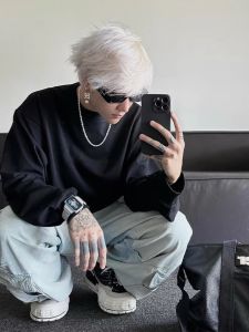 Áo Thun Nam Cỡ Lớn 300 Pound Pure Color Base Shirt Dáng Rộng Thoải Mái Mùa Thu Cotton Nguyên Chất Dài Tay Phong Cách Đường Phố