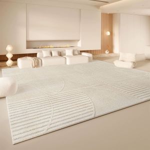 VIKAMA Cream Circular Texture Area Rug Washable Non Slip Living Room Carpet Neutral Wabi Sabi Minimalist Home Floor Rug
