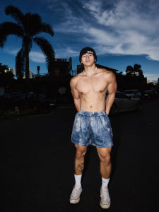 Papas lil monster | Quần Short Thể Thao Dây Rút Có Cảm Giác Vải Denim Mỹ Thông Khí