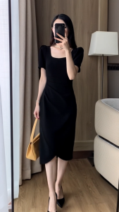 retro vintage dress for teens semi formal church long fitted black dress for women casual plus size