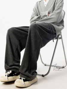 Quần Ống Rộng Màu Xám Cho Nam Mùa Đông Phong Cách Mới Quần Dài Thường Ngày Ống Đứng Cạp Vừa Quần Dài Thể Thao Thường Ngày