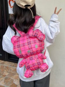 Hello Kitty 3D Cartoon Doll Bag Cute Korean Style Student Double Shoulder Bag Nylon Fabric Waterproof Zipper Closure Large Capacity