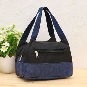 Waterproof Oxford Cloth Handbag for Women Casual Style Shoulder Strap Less Zipper Buckle Closure Nylon Fabric Food Box Bag