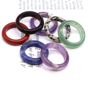 Healing Gem Stone Crystal Band Rings for Men Natural Pink Stone Quartz Red Agates Jaspers Dainty Finger Ring Women Jewelry Gift