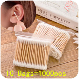 Bulk Pack Unscented Double-Headed Cotton Swabs with Wooden Sticks for Makeup Removal And Ear Cleaning - 100/500/1000pcs