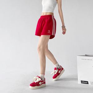MUYUZI | Trendy Red High-Waist Slim Fit Casual Shorts
