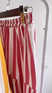 TW22594  Set 2 ชิ้น ลายริ้ว เสื้อ คอปก ติดกระดุมหน้า + กระโปรง