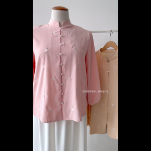 Plus Size (3XL-6XL) Sulam Silk Crinkle Crepe Ironless Nursing Friendly Kemeja Blouse Muslimah Top (4154)