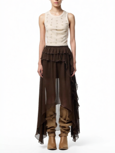 SHRO ENRO | Irregular Hem Tiered Pleated Skirt