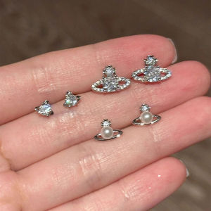 Shiny Pearl Necklace Womens New 2025 Fashion Hoop Earrings Full of Diamonds Exquisite Jewelry Ear Cuff Super Flashing Alloy