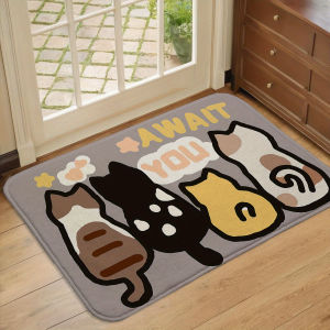 VIKAMA Cute Kitten Short-Pile Doormat with Back View Soft and Absorbent Entryway Mat Bedroom Decorative Rug Home Decor