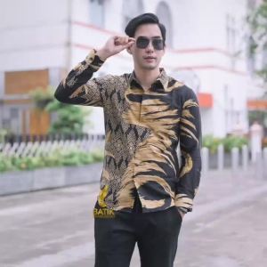 Prabuseno BOWO LAKSONO Original 100% Kemeja Batik Pria Prabuseno Atasan Lengan Panjang Bahan Katun Printing Premium Halus Adem Nyaman Lapis Furring Premium Baju Batik Dewasa Modern Mewah Seragam Kerja Kantor