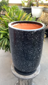 POT BUNGA TANAMAN GERABAH TANAH LIAT KAPSUL TINGGI SPRINKLE HITAM D30 T45 - KAPSUL HITAM D30 JUMBO