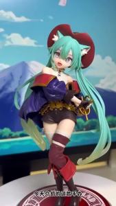 Bandai | Hatsune Miku Desktop Cute Action Figure Tale Wonderland Miku Puss in Boots Anime Figurine Kawaii Girl Model Toy Adorable Decor