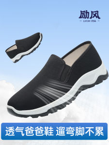 Old Beijing Mens Cloth Shoes Winter Thickened Warm Slip-On Cotton Shoes round Toe Flat Heel Wear-Resistant Casual Shoes