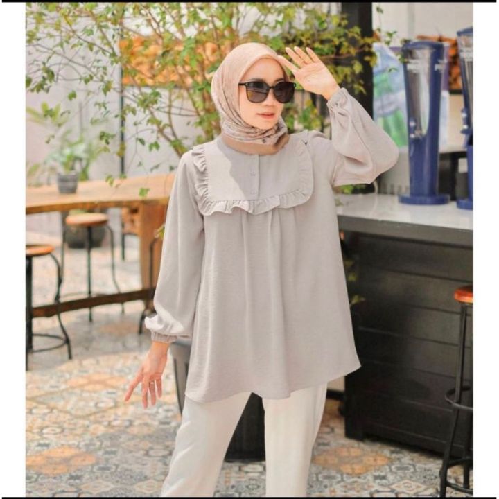 ootd kemeja crinkle hijab