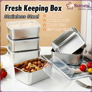 Suomi Fresh Keeping Box with Lid Stainless Steel Food Container Fridge Frozen Storage Box 1Pc