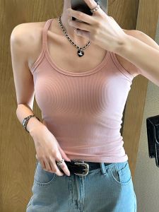 MiiOW | เสื้อกล้ามสายเดี่ยวสีชมพูสำหรับผู้หญิง ฤดูใบไม้ผลิและฤดูร้อน เสื้อชั้นในทรงเข้ารูป ดีไซน์หลังสวยงาม ใส่ได้ทั้งในและกลางแจ้ง