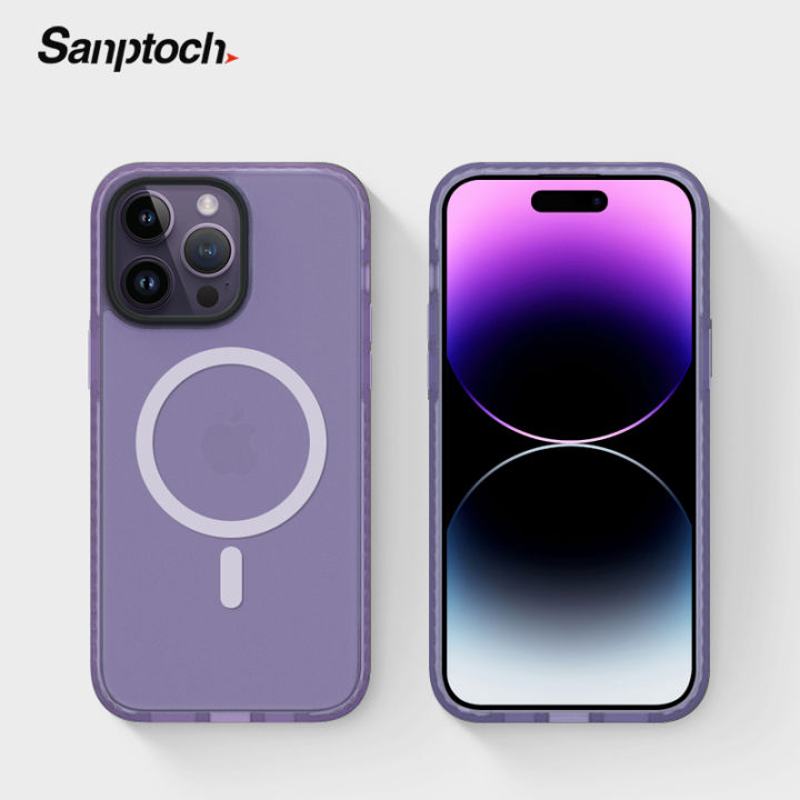 Sanptoch Premium Magsafe Phone Case For iPhone 13 / 14 / 15 Pro Max Translucent Matte Cover For iPhone 15 Plus Military Grade Shockproof Protection Casing