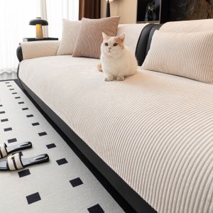 Áo Phủ Ghế Sofa Sọc Tối Giản Chất Liệu Chenille Chống Trơn Trượt Dùng Được Quanh Năm Trang Trí Nội Thất Phòng Khách Chất Liệu Polyester Kiểu Dệt Móc.