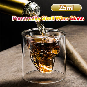 KLIMO Special Skull Shape Wine Glass Water Cup Mug Creative Double Layer Transparent Glass Personality 25ml