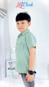 Lily And Clark Kemeja CRINKLE Pendek Anak Laki-laki Warna Sage - KLK01