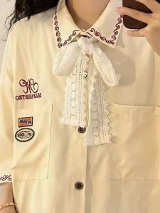 Áo Sơ Mi Nữ Tay Ngắn Dáng Rộng Phong Cách Ngọt Ngào Mùa Hè 2025 Áo Sơ Mi Thường Ngày Đa Năng Thêu Cổ Polo Dài Thường