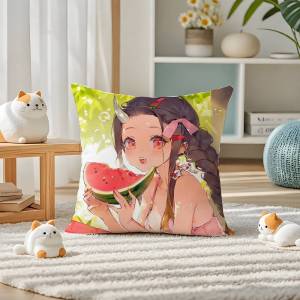 Bandai | Demon Slayer Rengoku Kyojuro Anime Plush Pillow Cover Soft Short Plush Cushion Cover For Sofa Bedroom Home Decor Gift Decoration